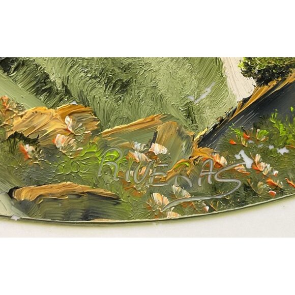 Hand-Painted Landscape Church Mountains Decorative Plate By Riveras 9.75"D - Picture 4 of 4